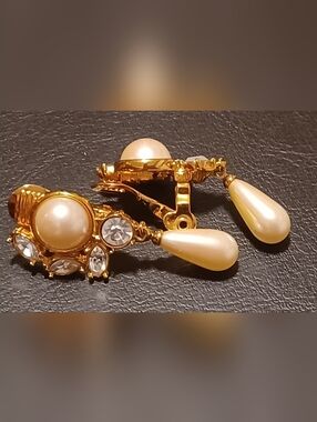 Gold Pearl Teardrop Clip-On Earrings - Women Jewelry